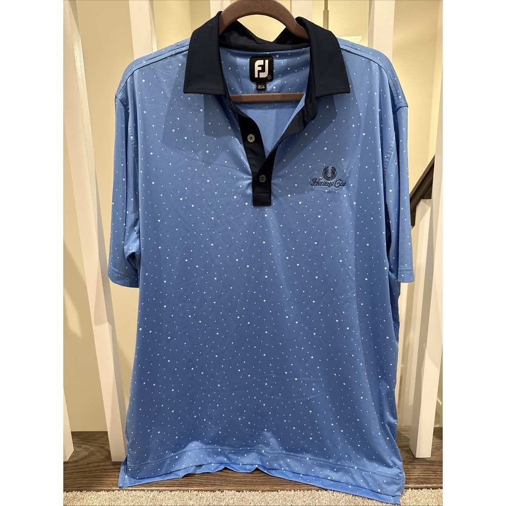 Footjoy FJ Mens Blue Polka Dot Short Sleeve Golf Polo Shirt Large Heritage Club‎